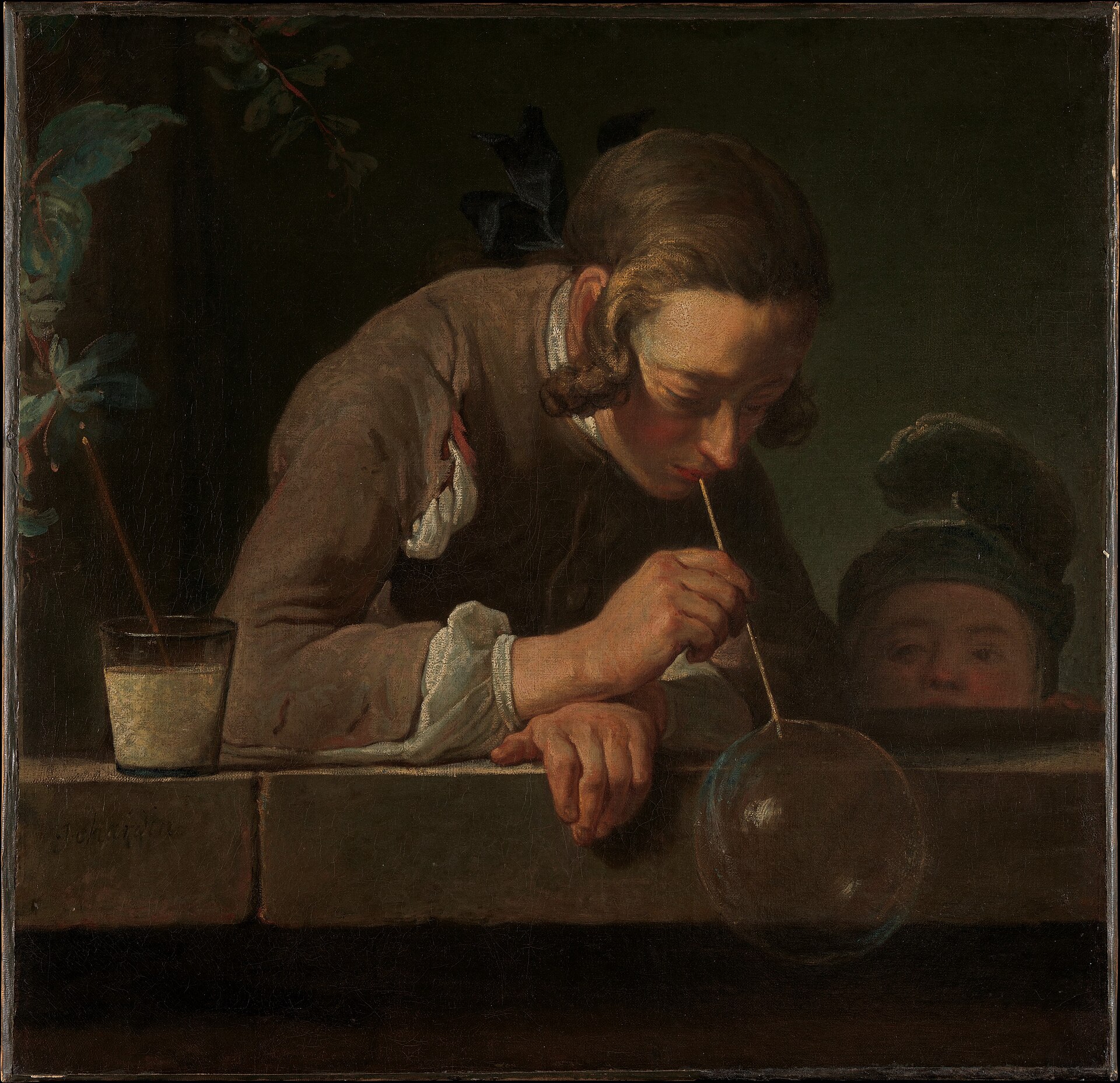 Chardin’s painting of a young man blowing a soap bubble through a straw
